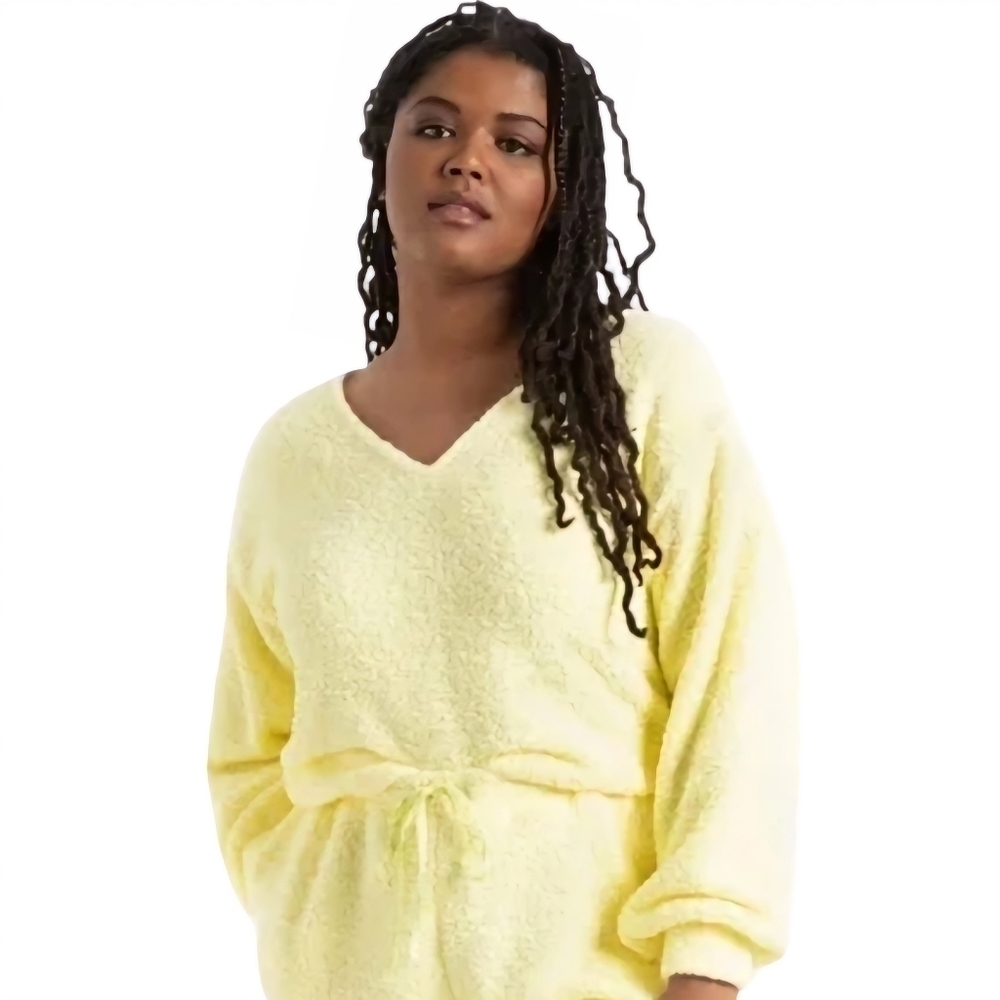 Eloquii‎ Womens Elfin Yellow Fuzzy V Neck Sweater Size 18/20